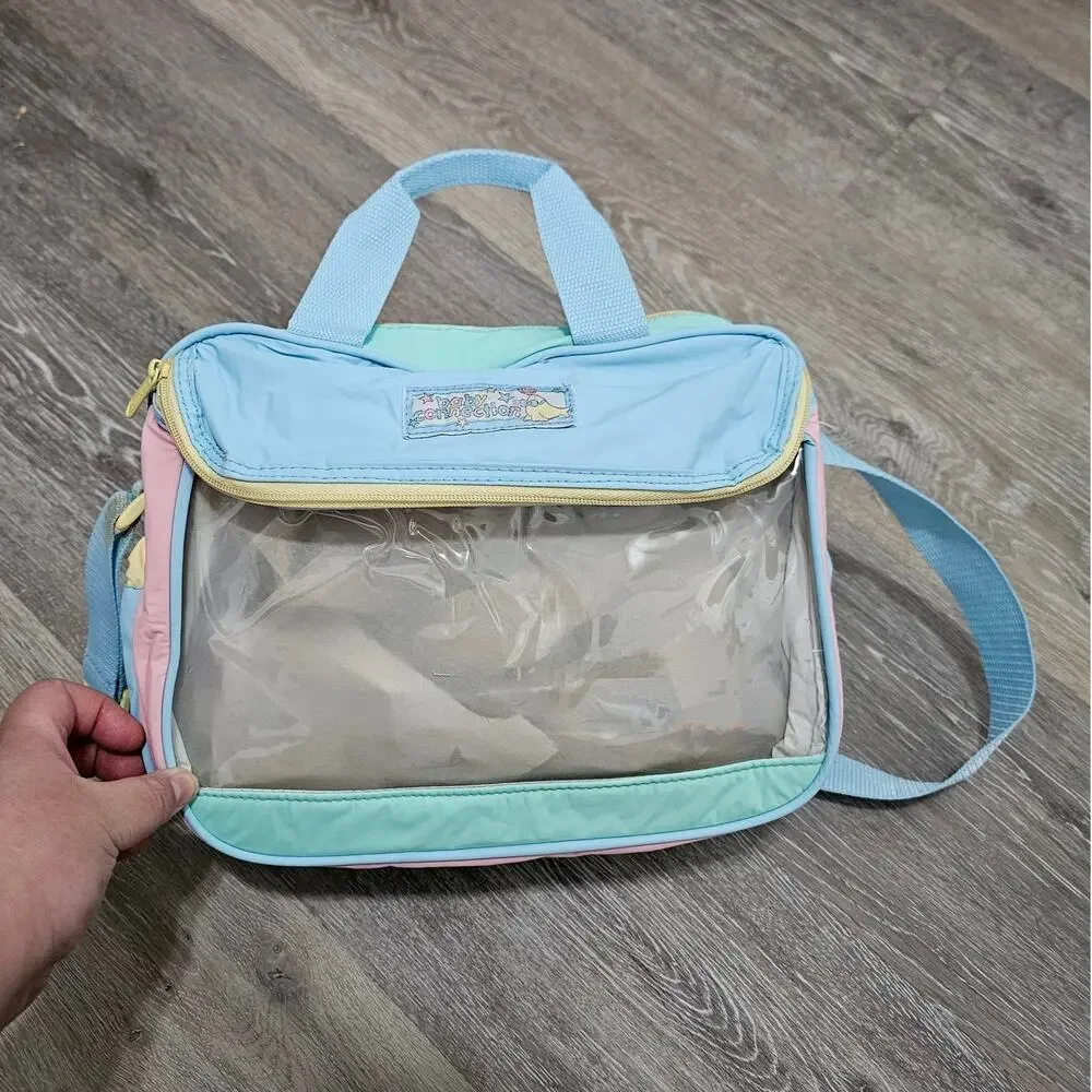 Baby Connection Diaper Bag Nylon Vintage Pastels 90s Green Pink Blue Yellow
